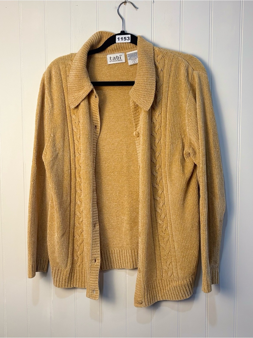Yellow Cable Knit Chenille Cardigan Sweater Size Small Oversized Fit - Picture 2 of 7